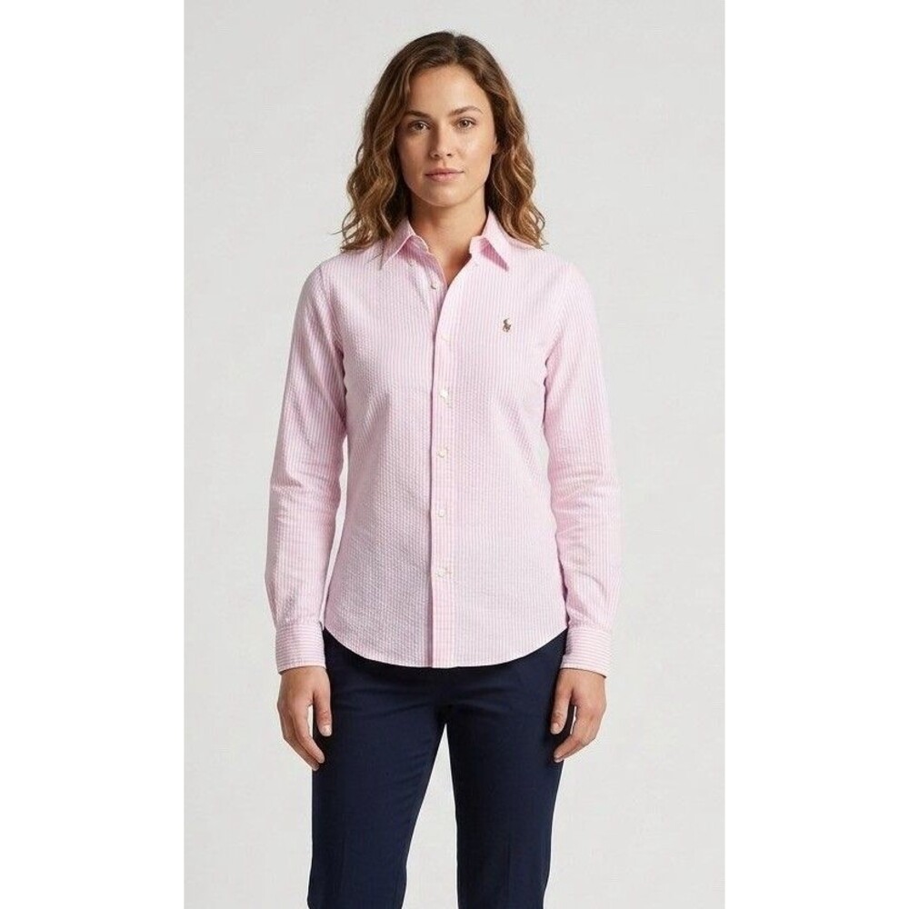 Ralph Lauren Women’s Pink Striped Polo Slim Fit Size 0